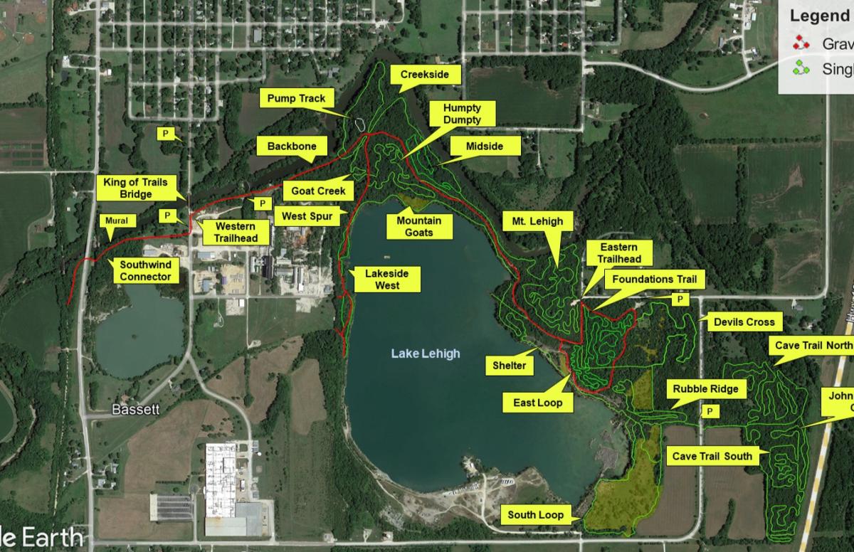 Lehigh-Portland Trails Map detailing all major trails