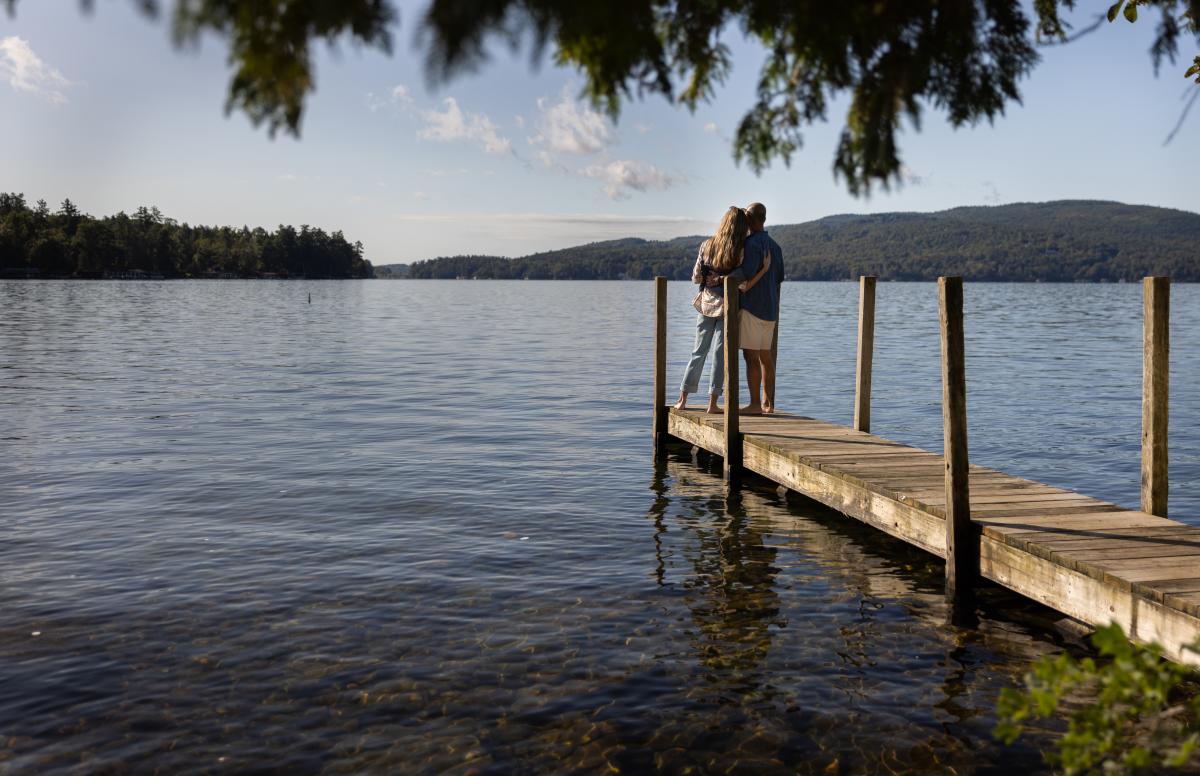 Couple standing on a dock