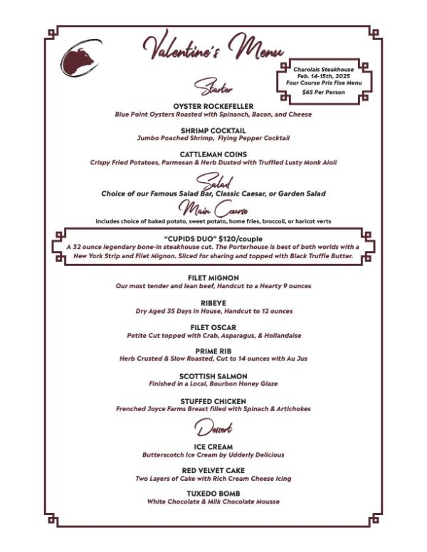 Charolais Valentine's Day Menu