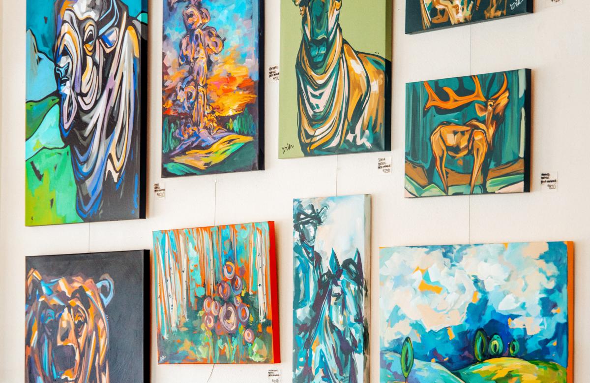 Gallery wall of contemporary artwork