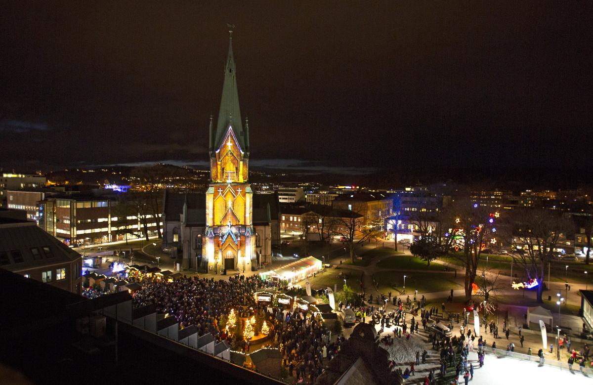 3D lysshow på Domkirka i Julebyen Kristiansand