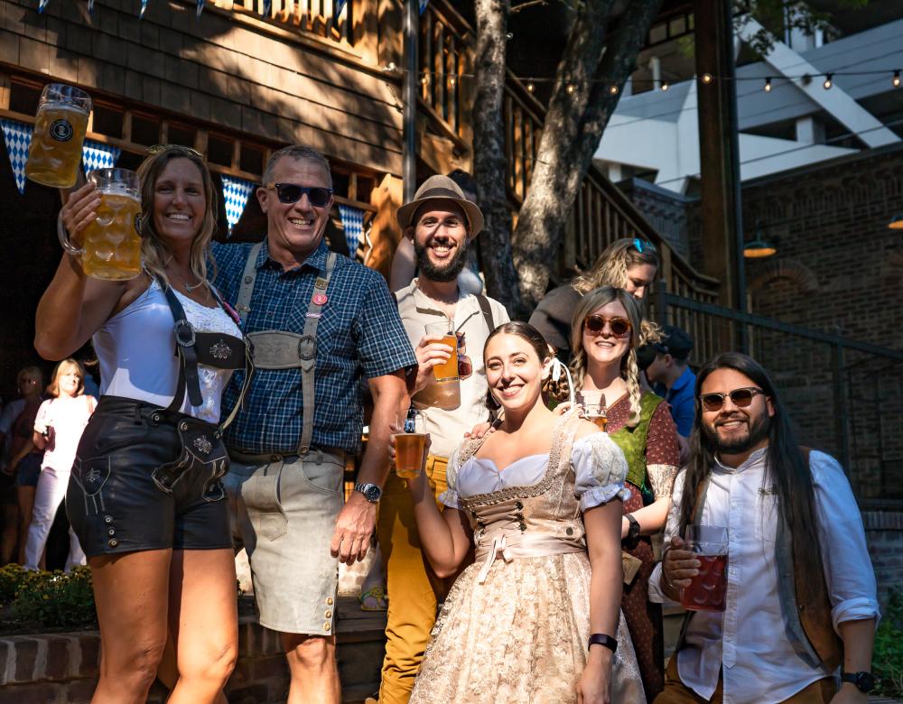 Group of people celebrating Oktoberfest at Banger's.