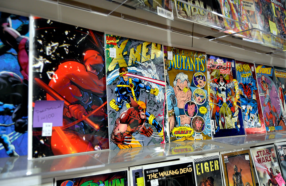 Close-up of Comics in Hidden Temple Toys store in Downtown Selma, NC.