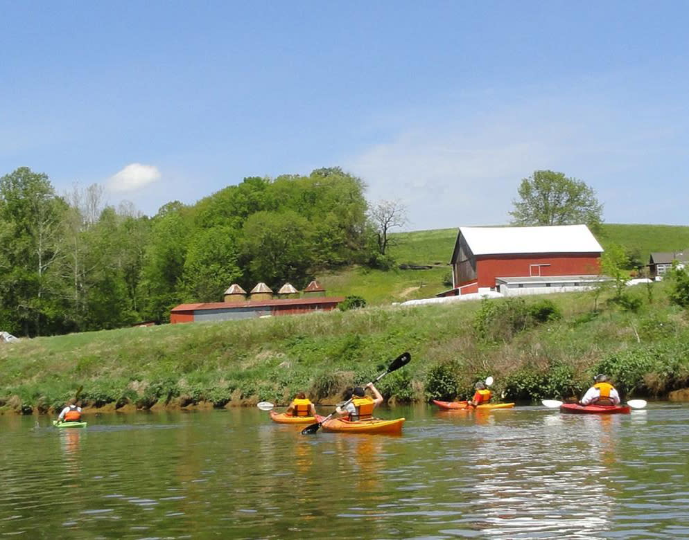 group kayaking on Loyalhanna Creek