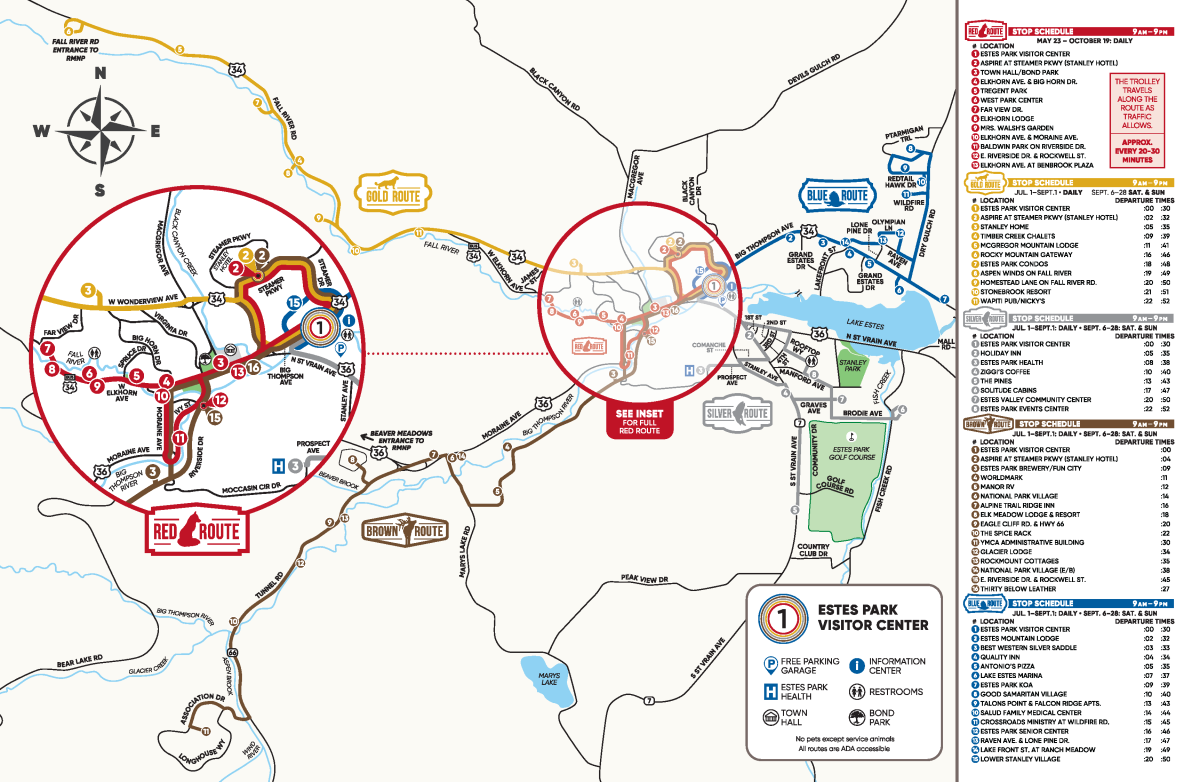 Map of The Peak shuttle route for 2025.