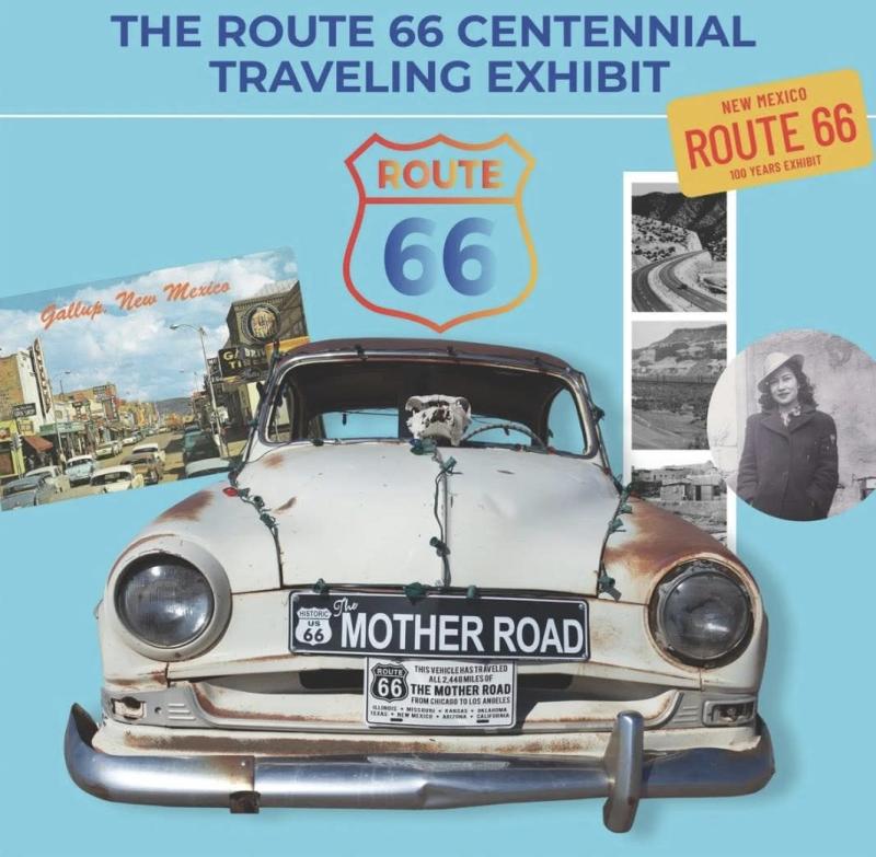 A graphic advertising the Route 66 Centennial Traveling Exhibit.