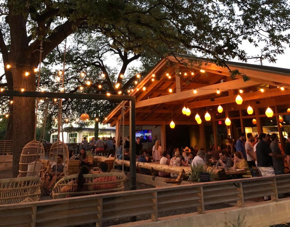 patio with twinkle lights at Loro in austin texas