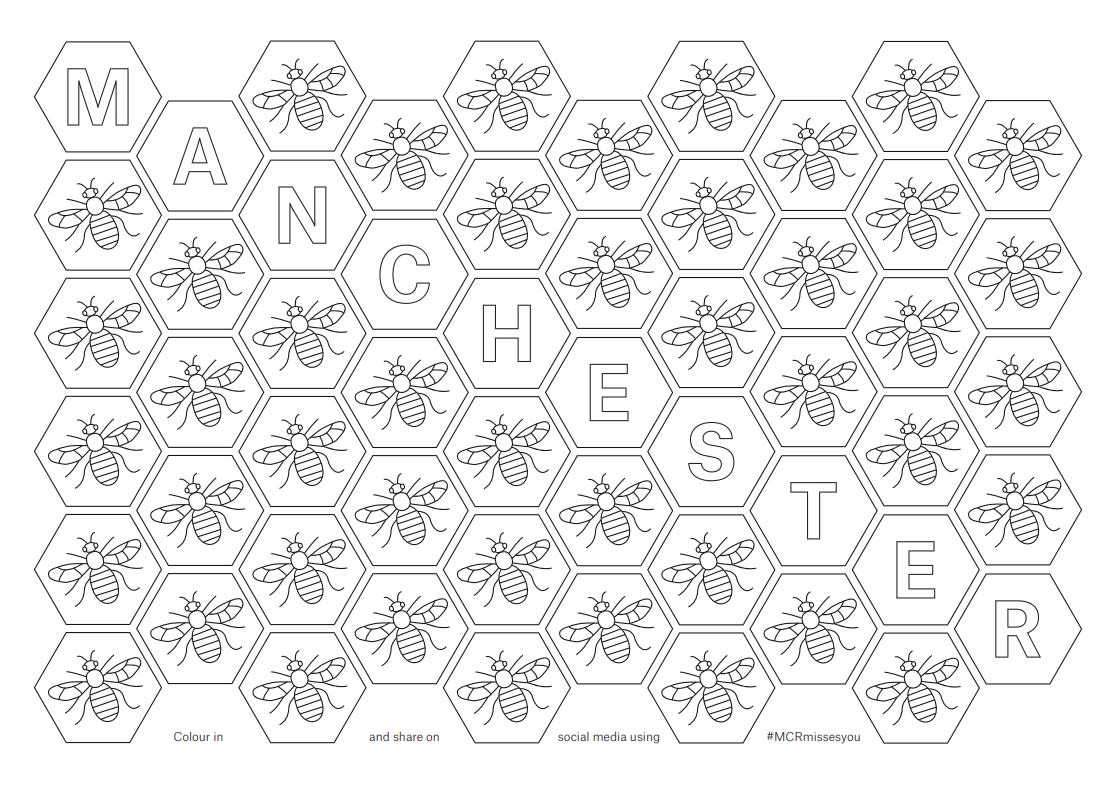 Colouring in sheet of Manchester Bee Pattern