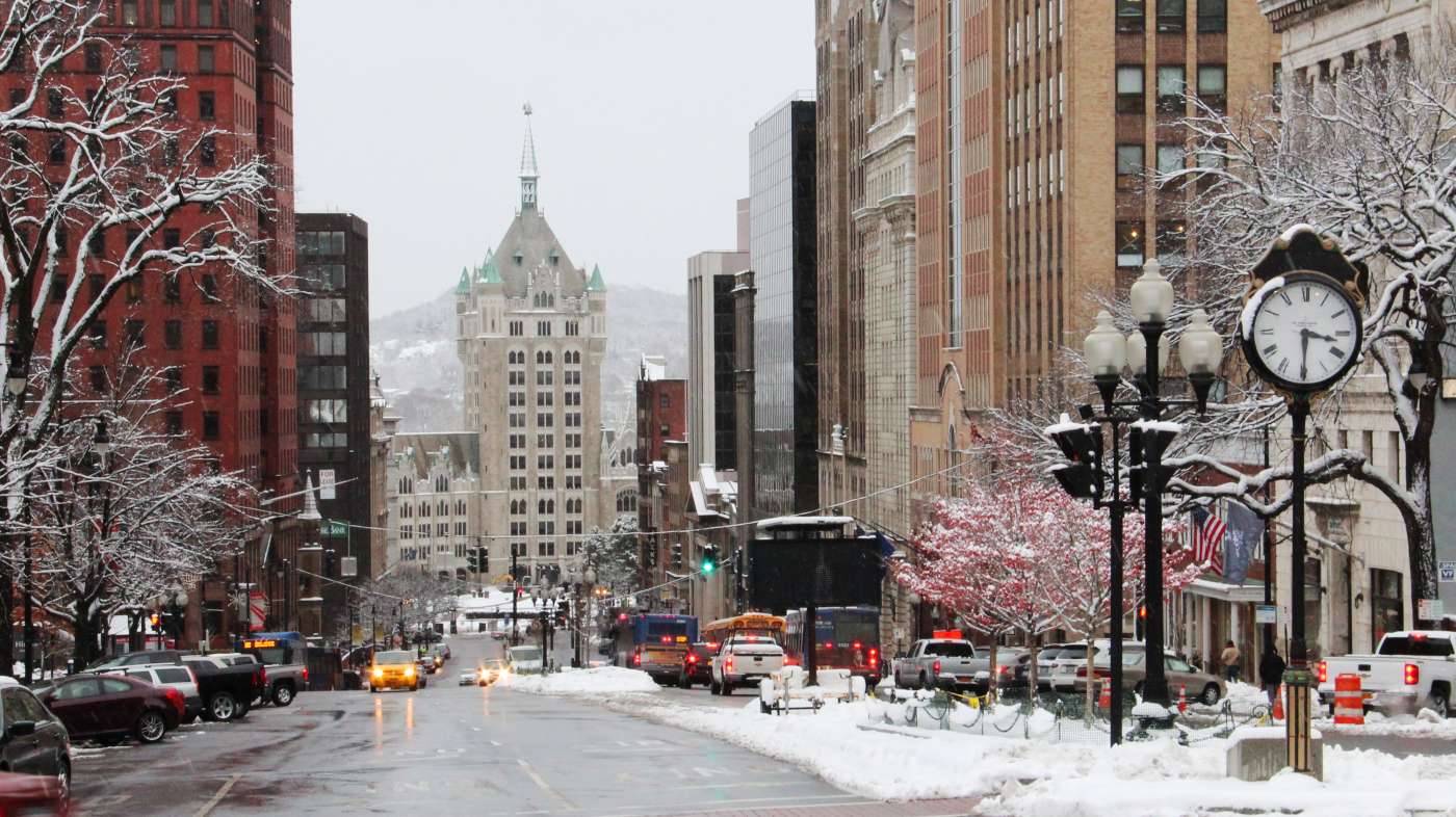 Downtown Albany in snow