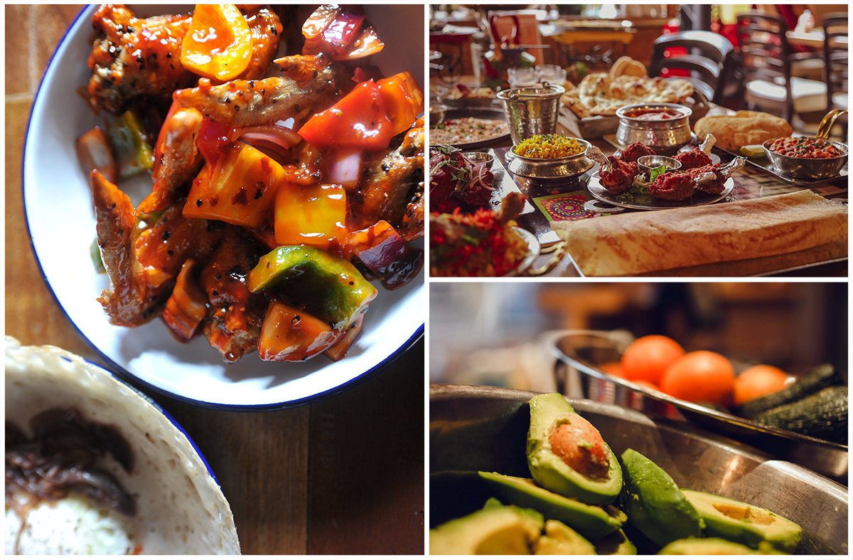 Dishes from The Coconut Tree, Bombay & Co and Paparritos