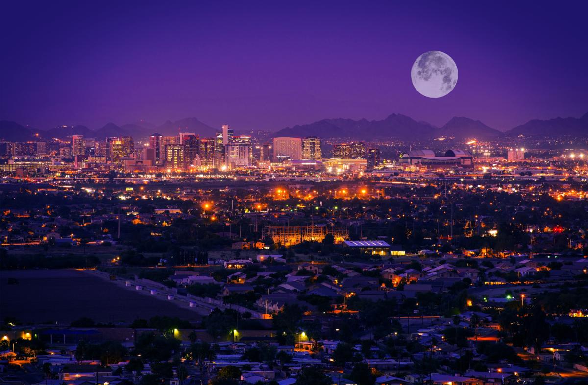 Downtown Phoenix Skyline with Full Moon