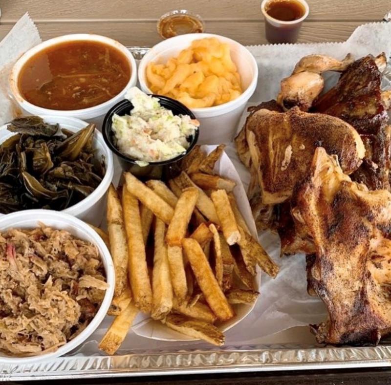 BBQ takeout food on a tray
