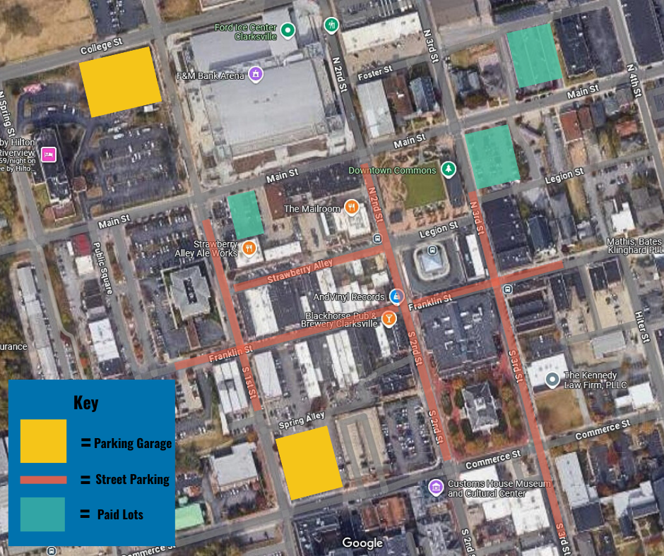 Downtown Clarksville parking map