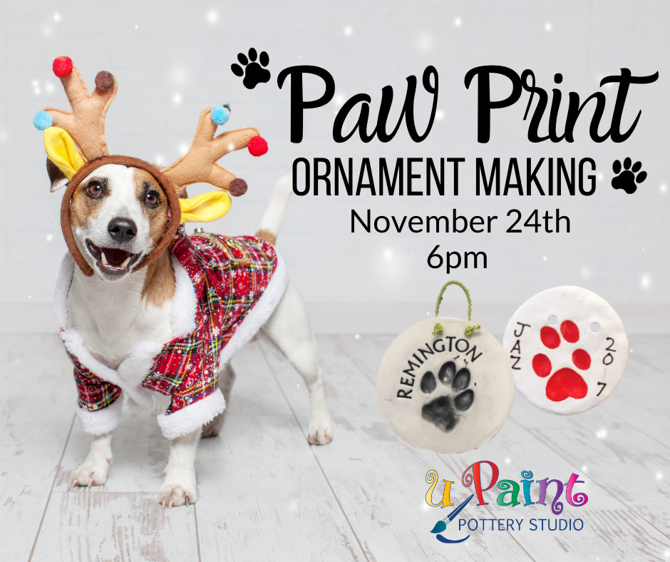 Ad for uPaint paw print ornament class