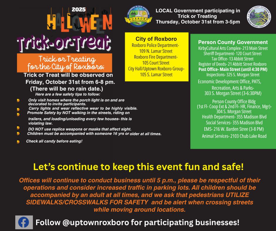 City of Roxboro Trick or Treating 2025