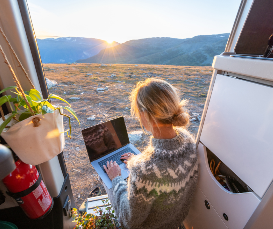 Solo Travel - Remote working woman in van
