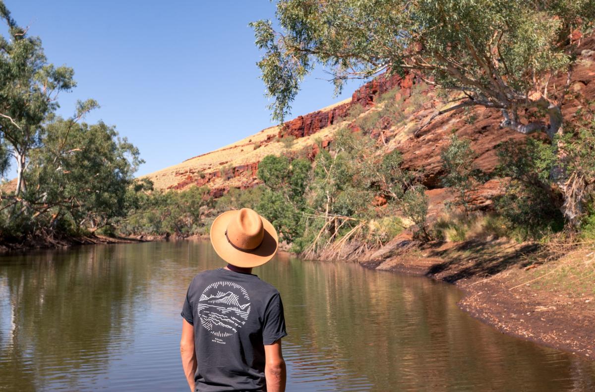 Man standing at a river bank in Millstream Chichester National Park