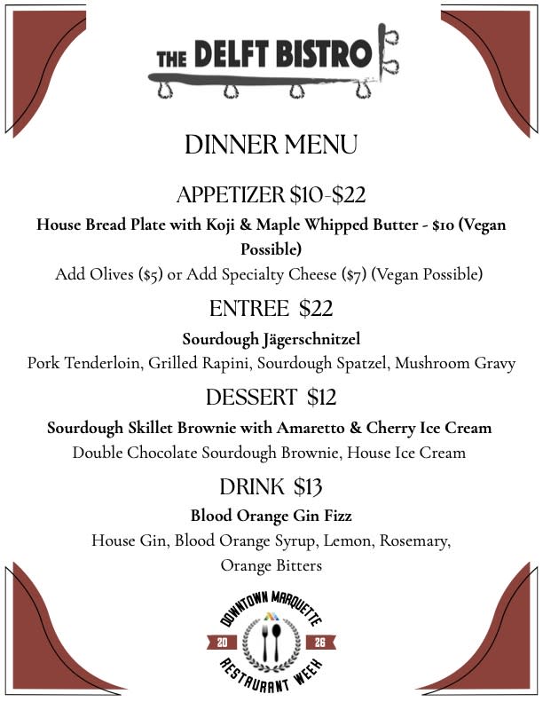 Delft Bistro Restaurant Week Menu