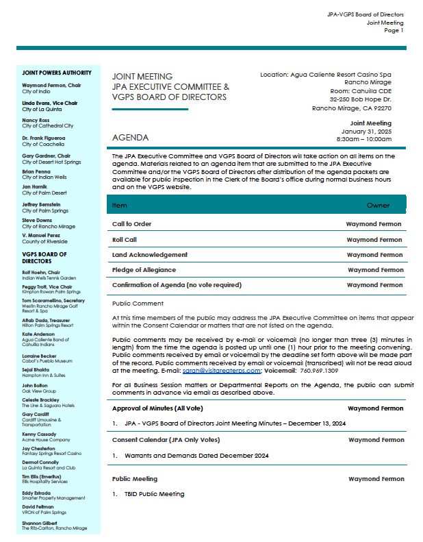 Jan 2025 Agenda 1st page