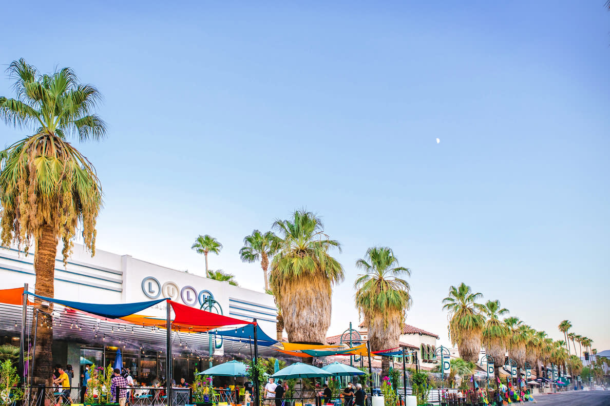 Image of blue skies and palm trees at Lulu.