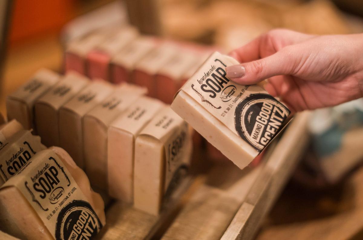 holding soap in soap store