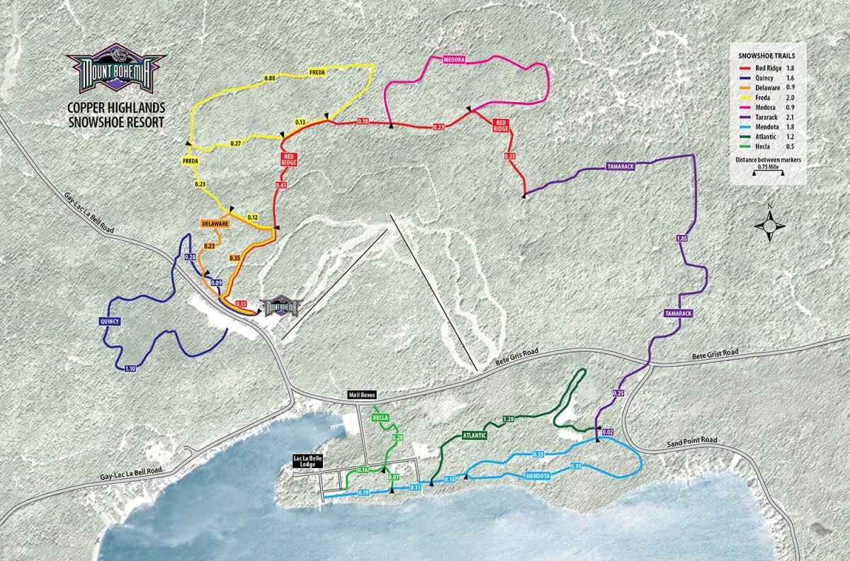 Map of Mount Bohemia Snowshoe Trails.