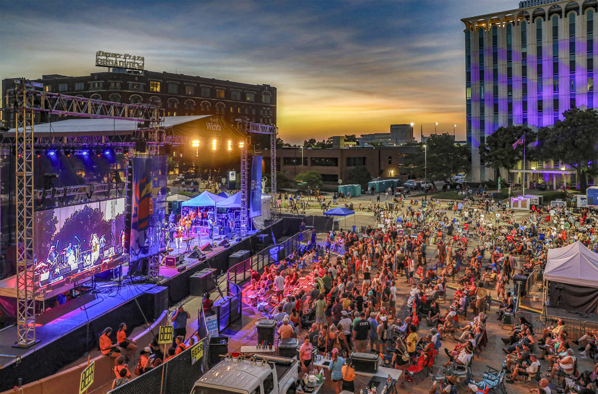 A concert is performed during Riverfest at Kennedy Plaza