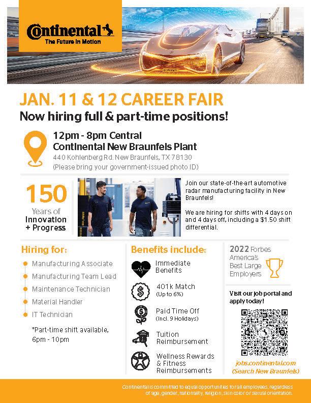 Continental New Braunfels Career Fair January 11 & 12