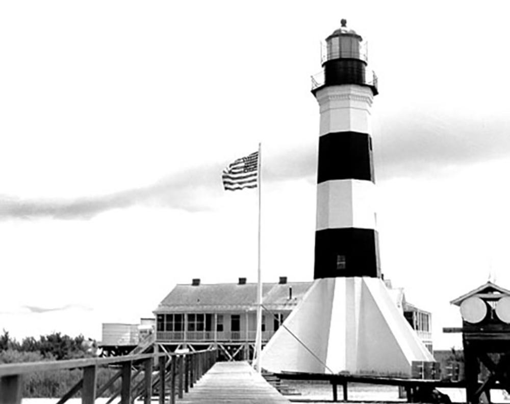 Black and white photo of Sabine Pass Lighthouse 