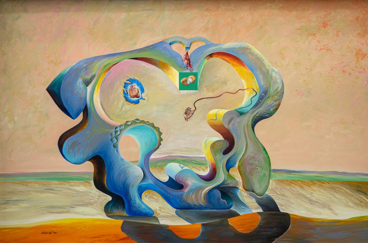 Roberto Rios, Awake and Alert, 1985, acrylic on canvas, 48 x 69 inches.