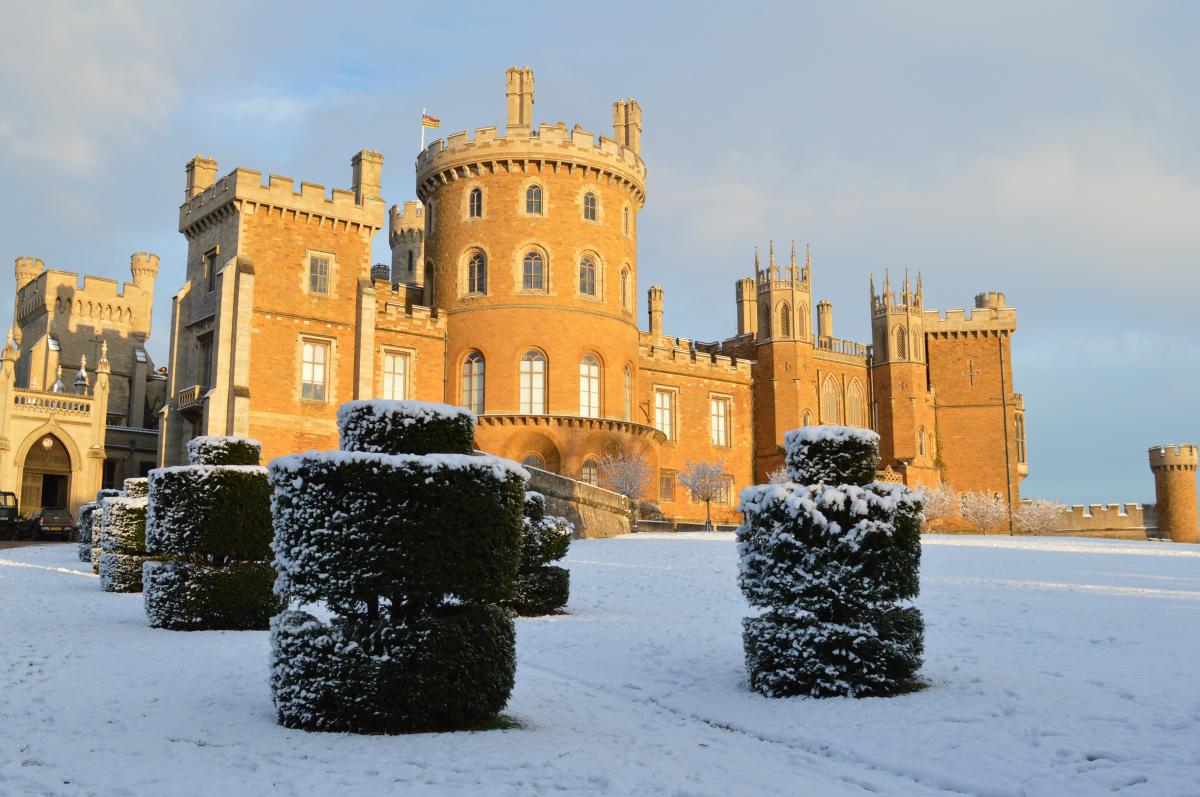a view of Belvoir Castle in the winter season