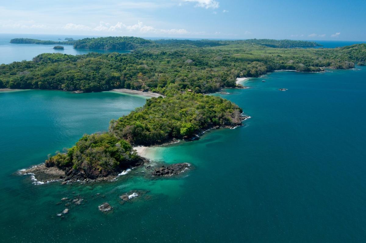 Aerial view of Isla Paridas. Chiriqui Gulf, Chiriqui province, Panama, Central America.