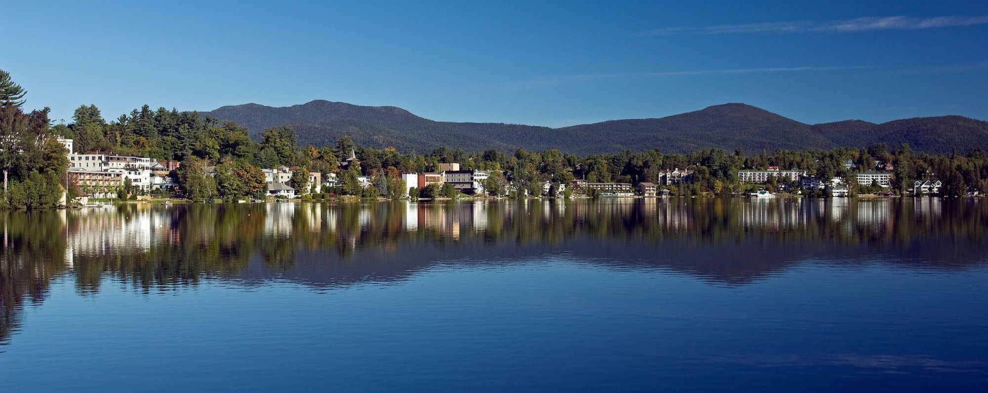 A view of Lake Placid from across a lake