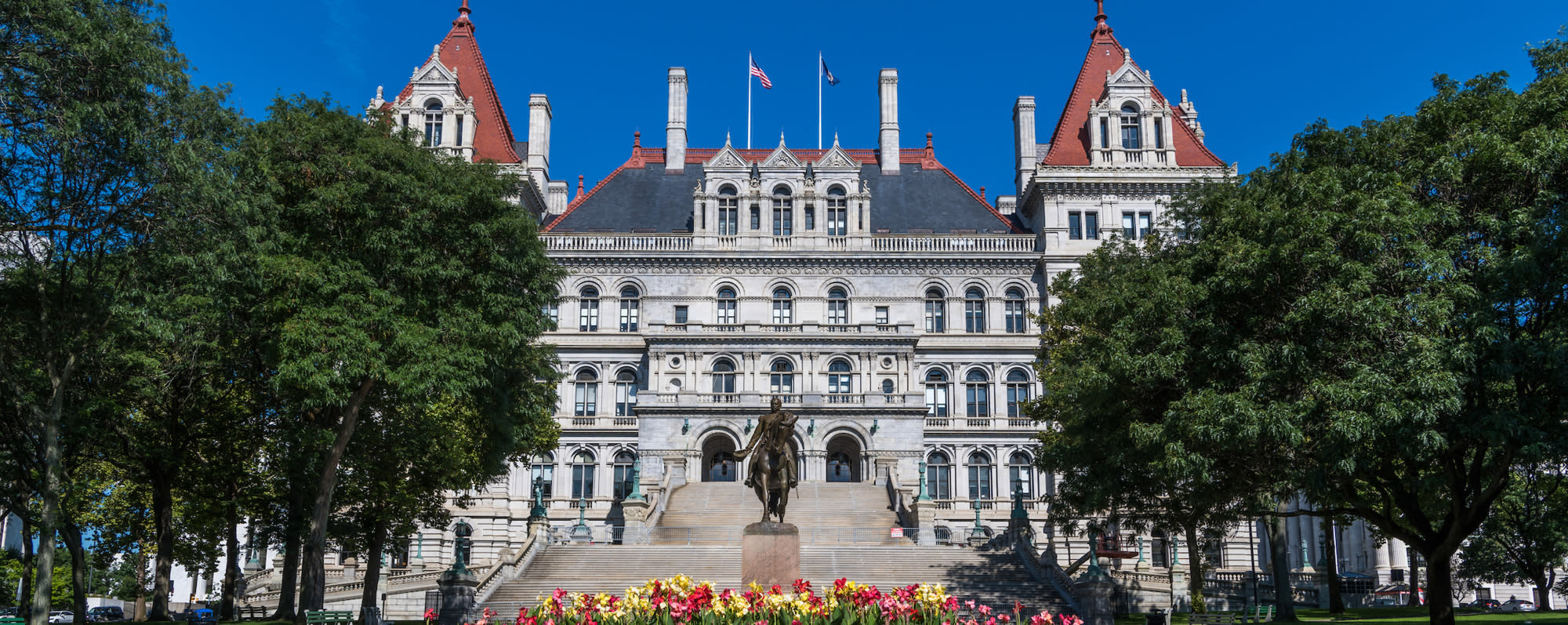A photo of the exterior of the New York State Capitol building in Albany