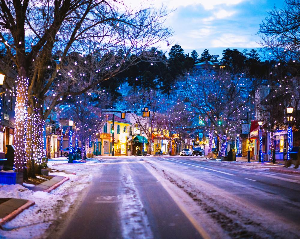 Estes Park in Winter Holiday Lights