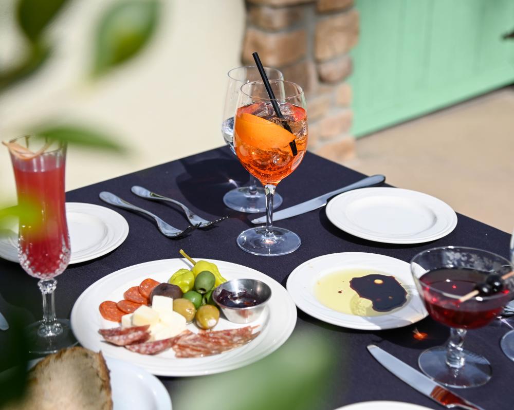 Cipolline Osteria Patio with Antipasto and Drinks, and Italian restaurant in Palm Springs