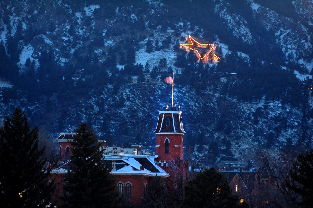 Flagstaff Star lit up during the holidays