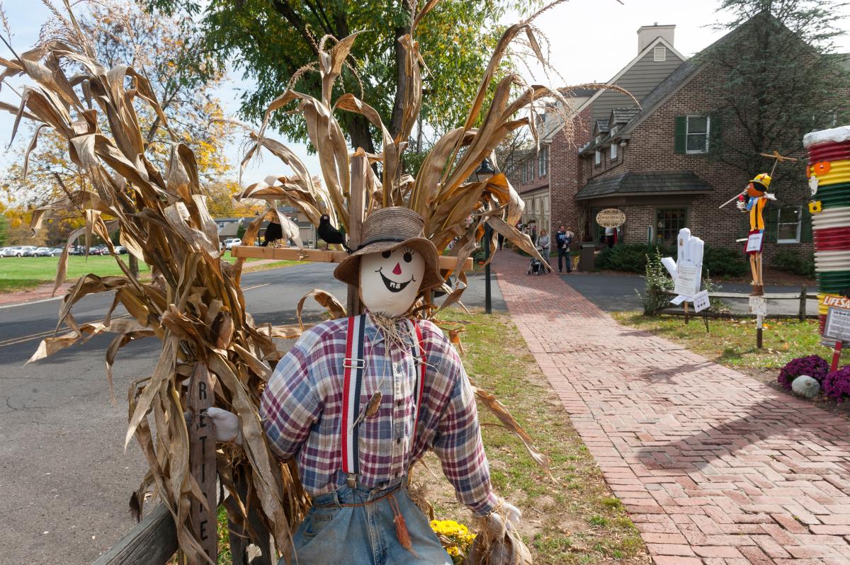 A scarecrow worthy of a gold medal is on display at the annual Scarecrow Festival at Peddler's Village. The outdoor shopping village hosts a multitude of fairs and festivals all year.