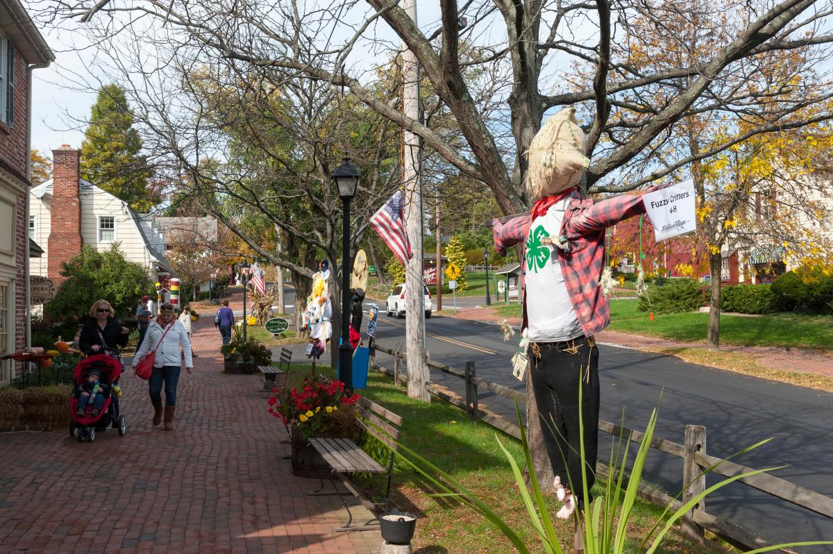 Check out larger than life scarecrow creations displayed along the brick pathways of Peddler's Village.