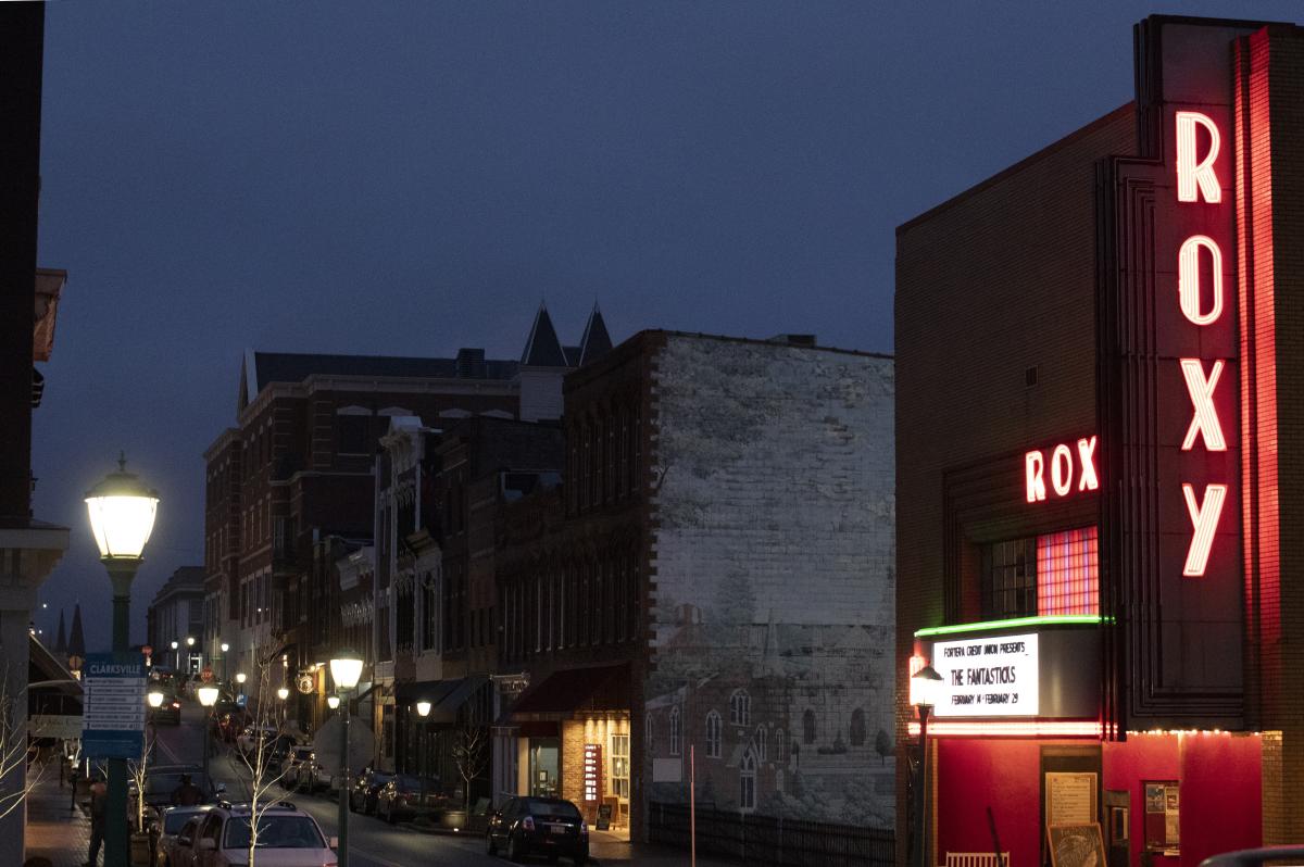 Roxy Theatre at night