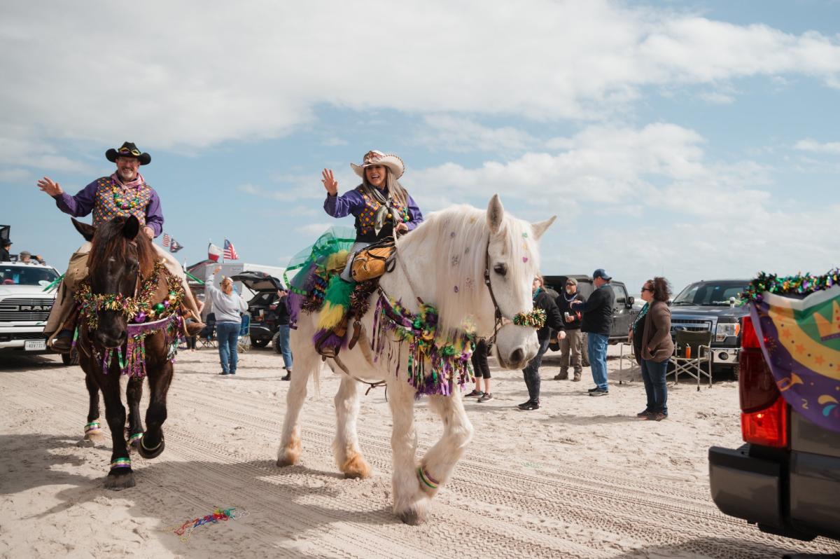 People Riding Horses at Barefoot Mardi Gras