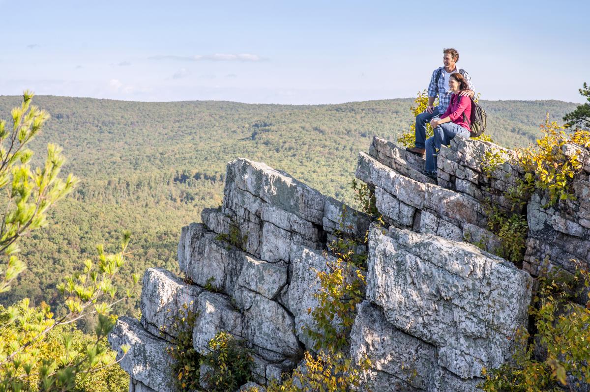 Couple looking out on the Pole Steeple Trail at Pine Grove Furnace State Park