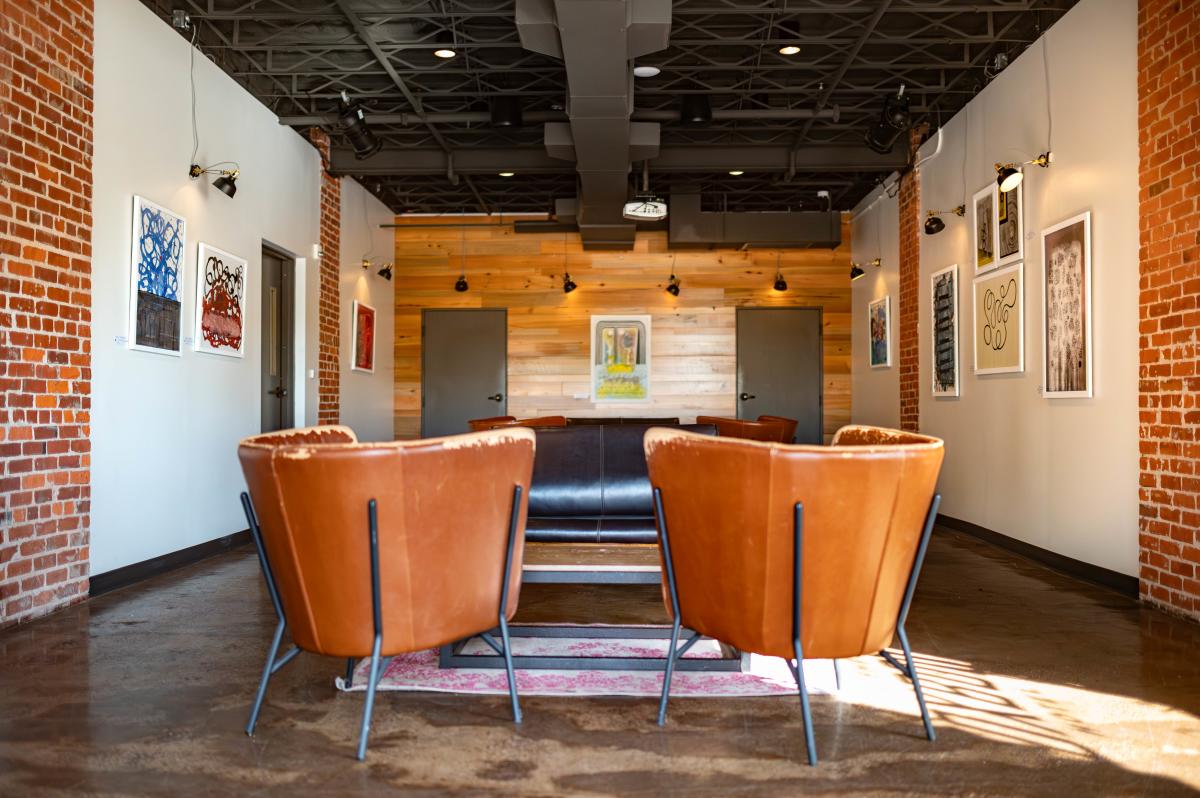 A photo inside a meeting lounge at The Oxbow Hotel