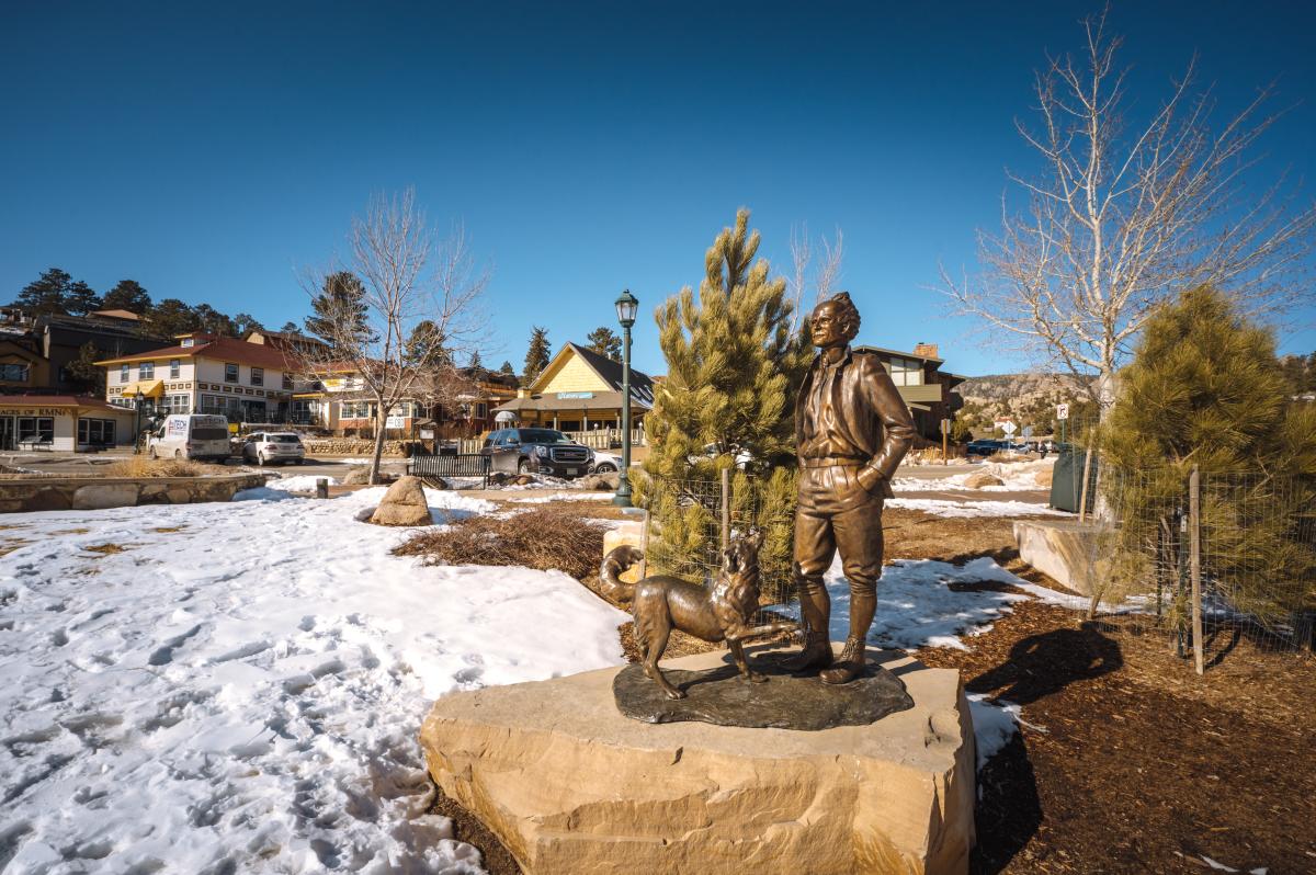 Bronze statues of a man and a dog