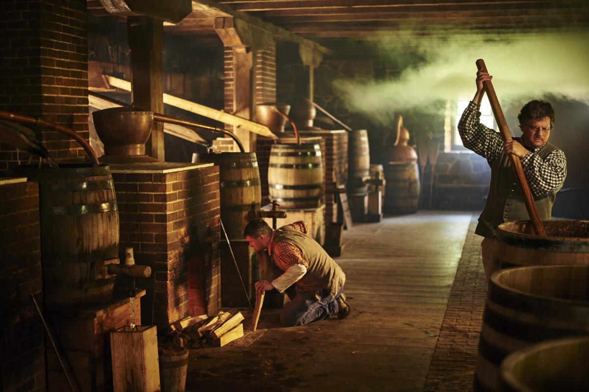 wo men in plaid working in the distillery and gristmill