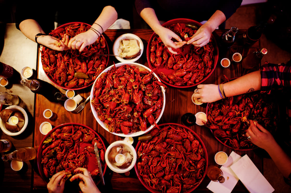 Group Eating Crawfish