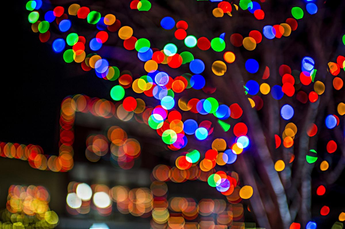 Holiday lights in Downtown Lawrence