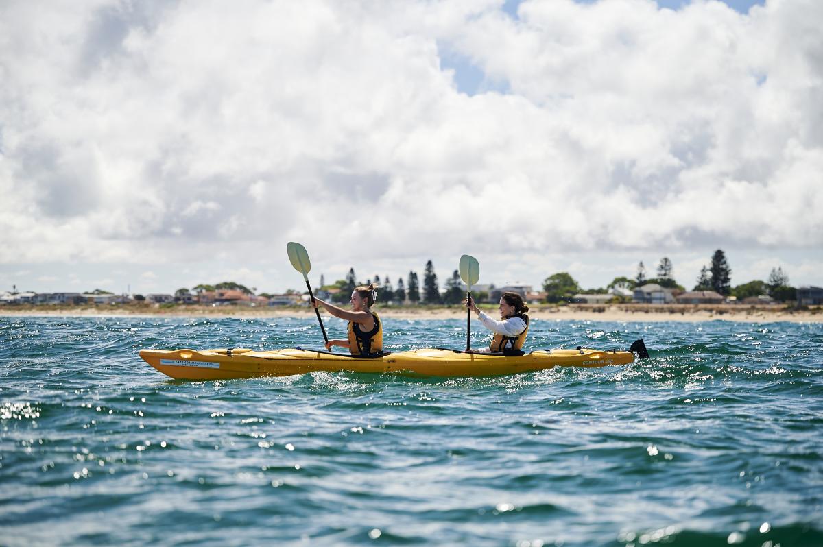 Girls kayaking in the Shoalwater Island Marine Park near Rockingham