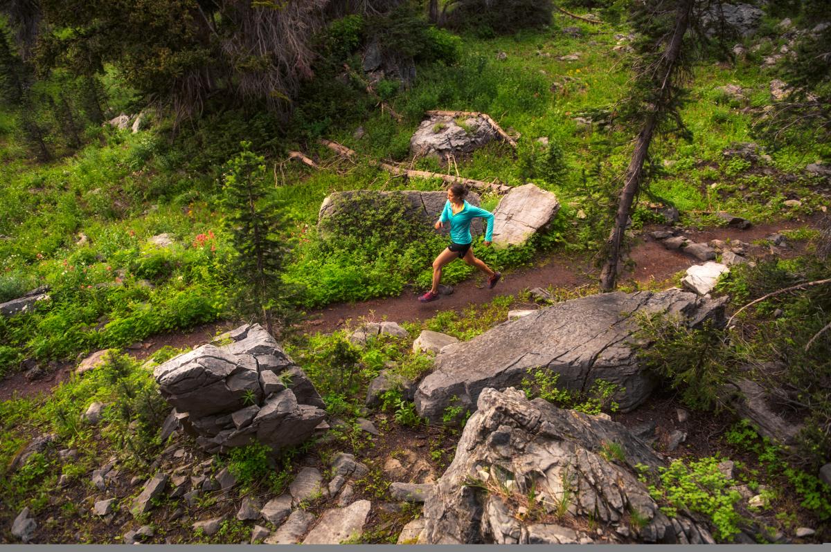 Trail runner in Little Cottonwood Canyon in Salt Lake City Utah