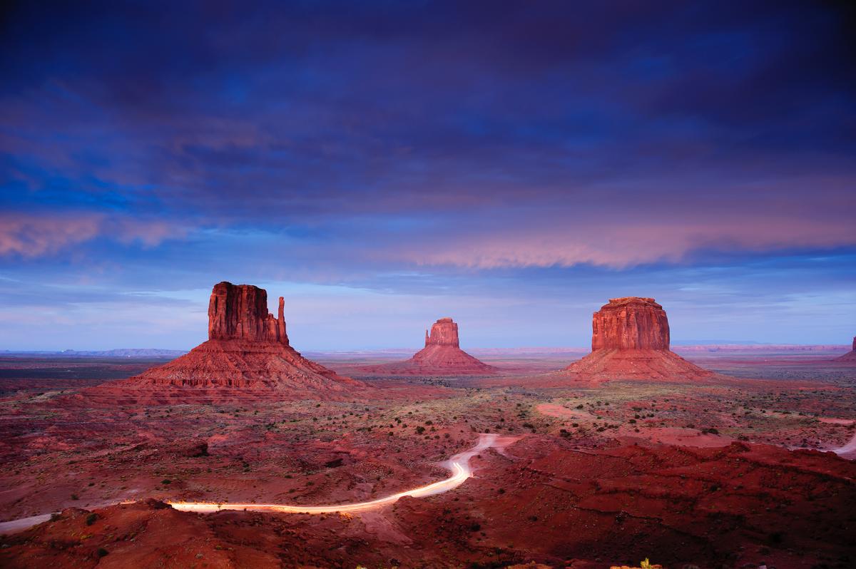 Nighttime road at Monument Valley at dusk
